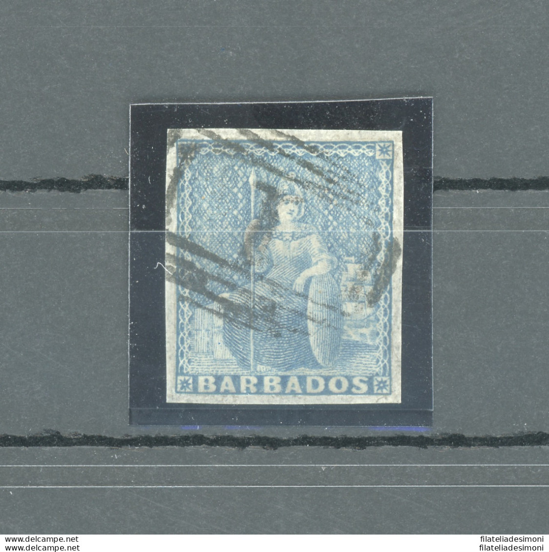 1852-55 BARBADOS, N. 3  (1d.) Blu USED PAPER BLUED - Autres & Non Classés