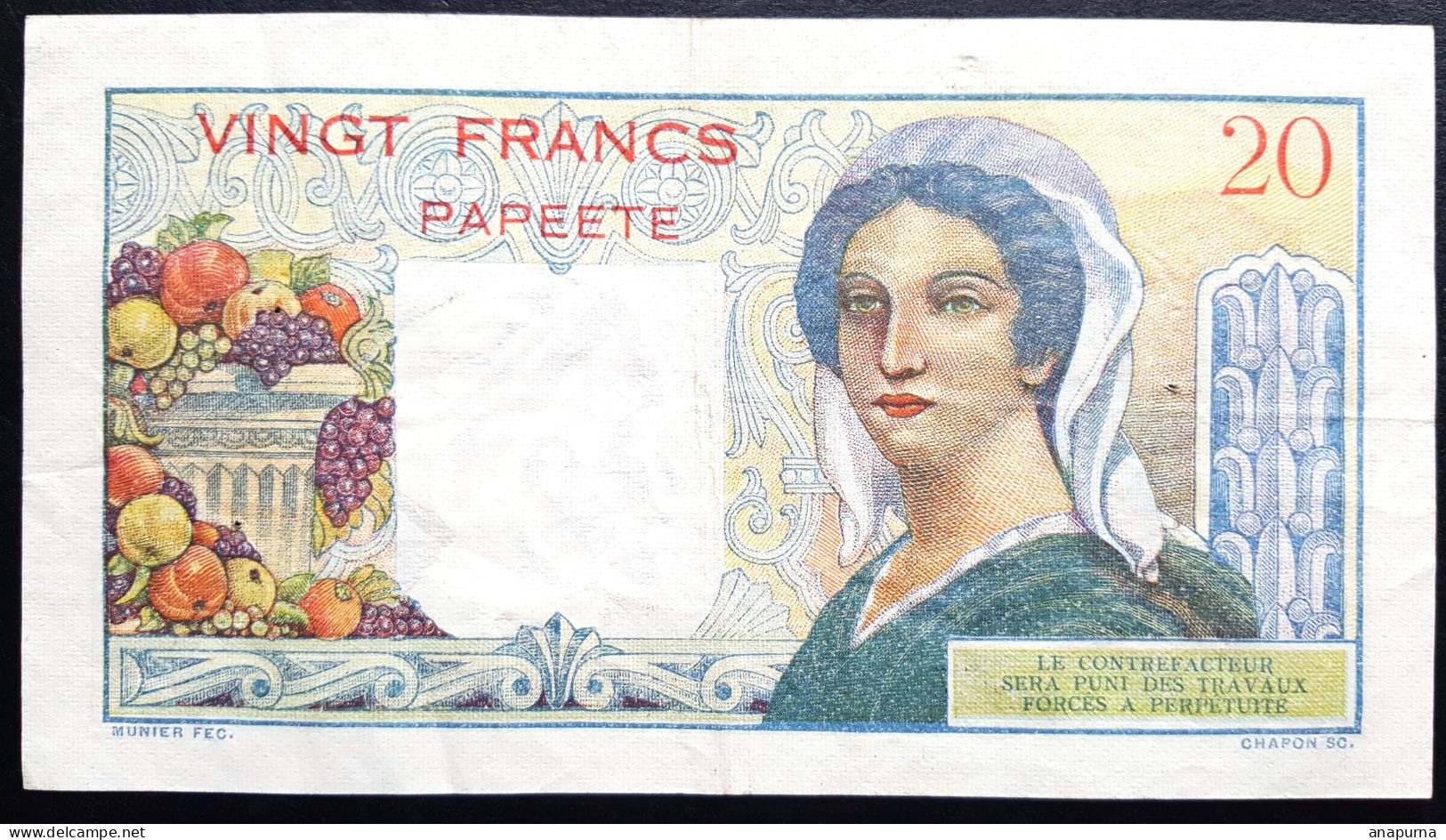 Billet 20 Francs TAHITI, Banque De L'Indochine, Papeete, - Andere - Oceanië