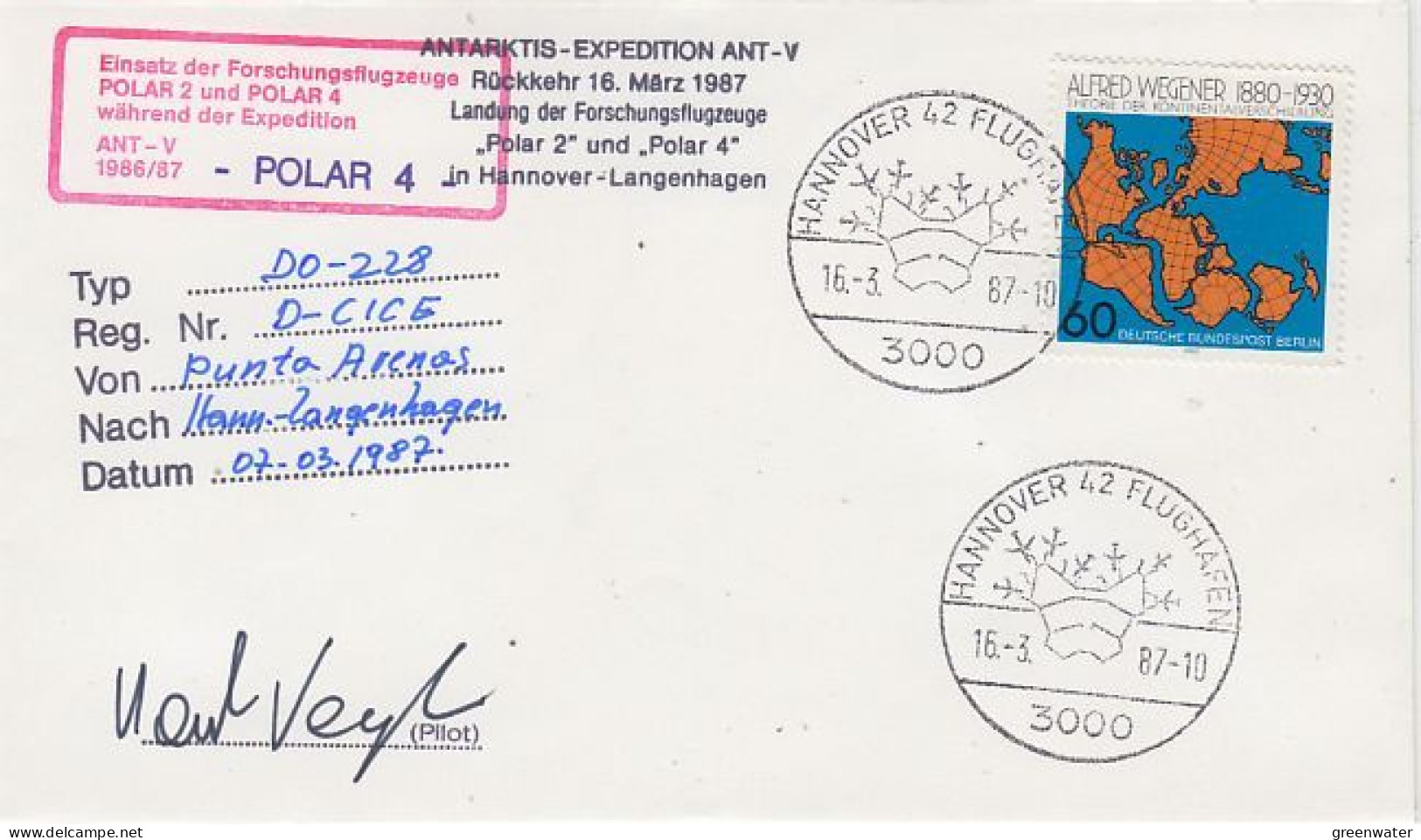 Germany  Polar 4 Flight From Punta Arenas To Hannover-Langenhagen 07.03.1987 (GS169A) - Vols Polaires