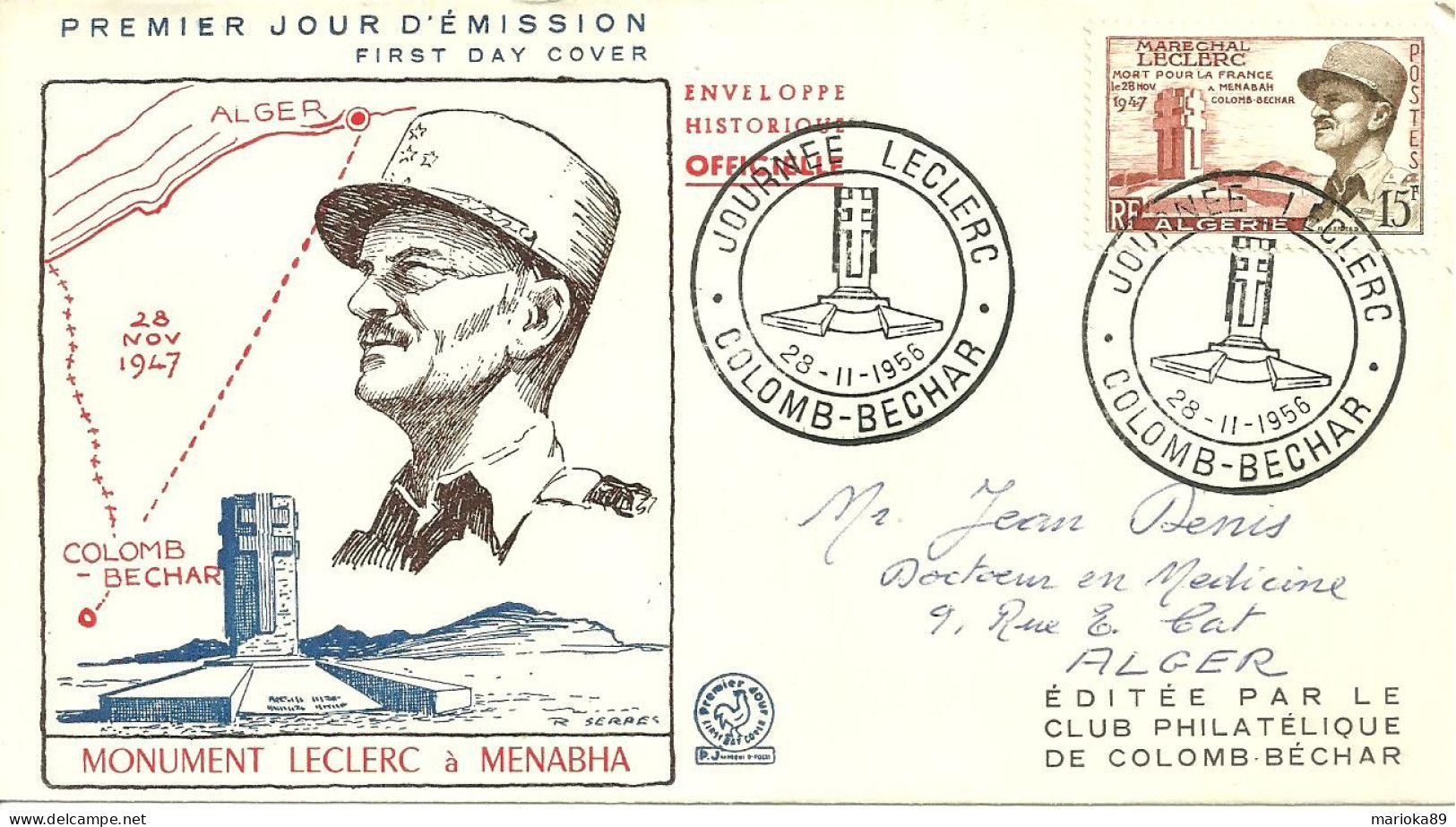 ENV JOURNEE LECLERC COLOMB BECHAR 1956 - FDC