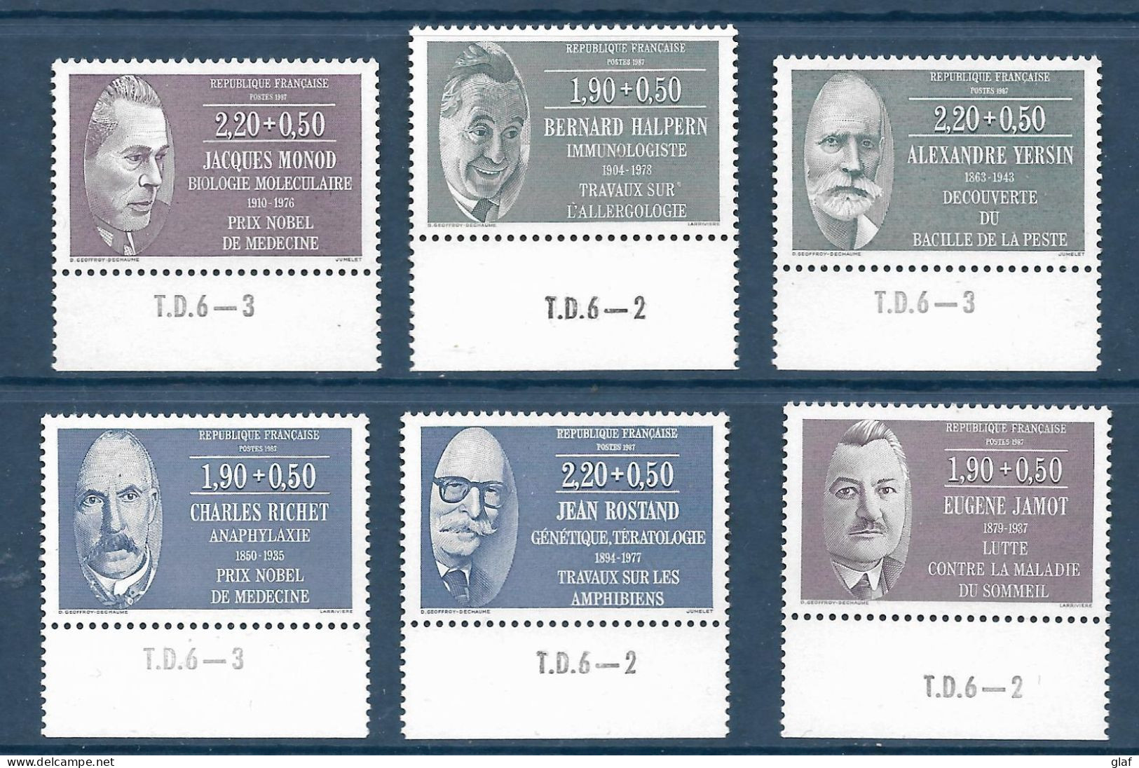 Série Personnages Célèbres 1987 (YT 2454/59) Médecins Et Biologistes - Neufs Sans Trace De Charnière - Unused Stamps