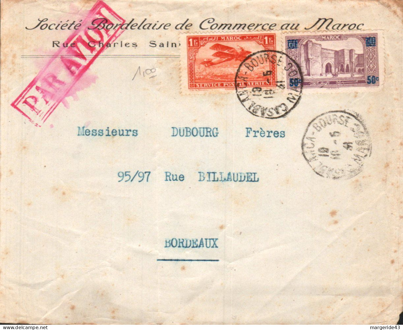 MAROC AFFRANCHISSEMENT COMPOSE SUR LETTRE A EN TETE POUR LA FRANCE 1931 - Lettres & Documents