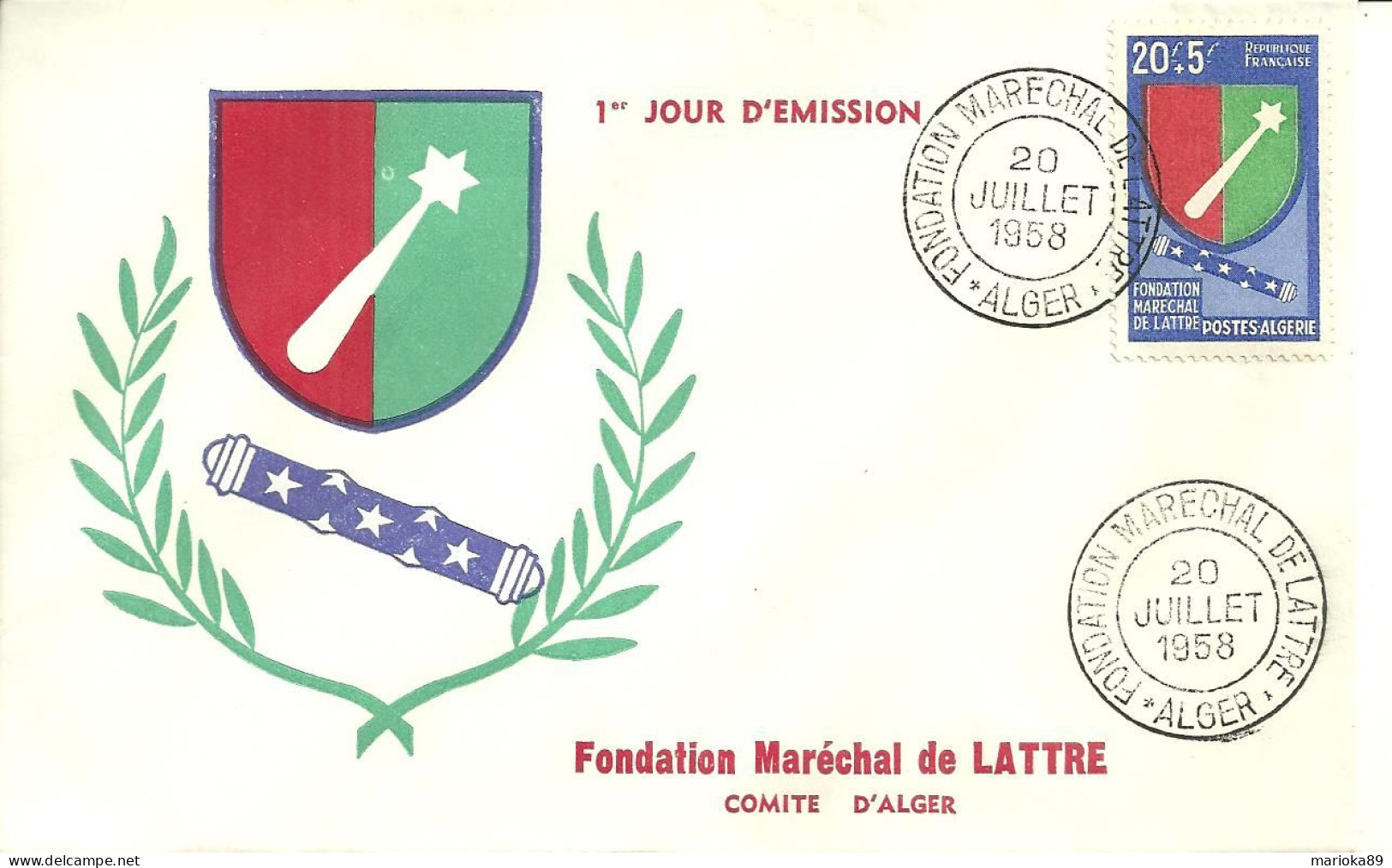 ENV FONDATION MARECHAL DE LATTRE ALGER 1958 - FDC