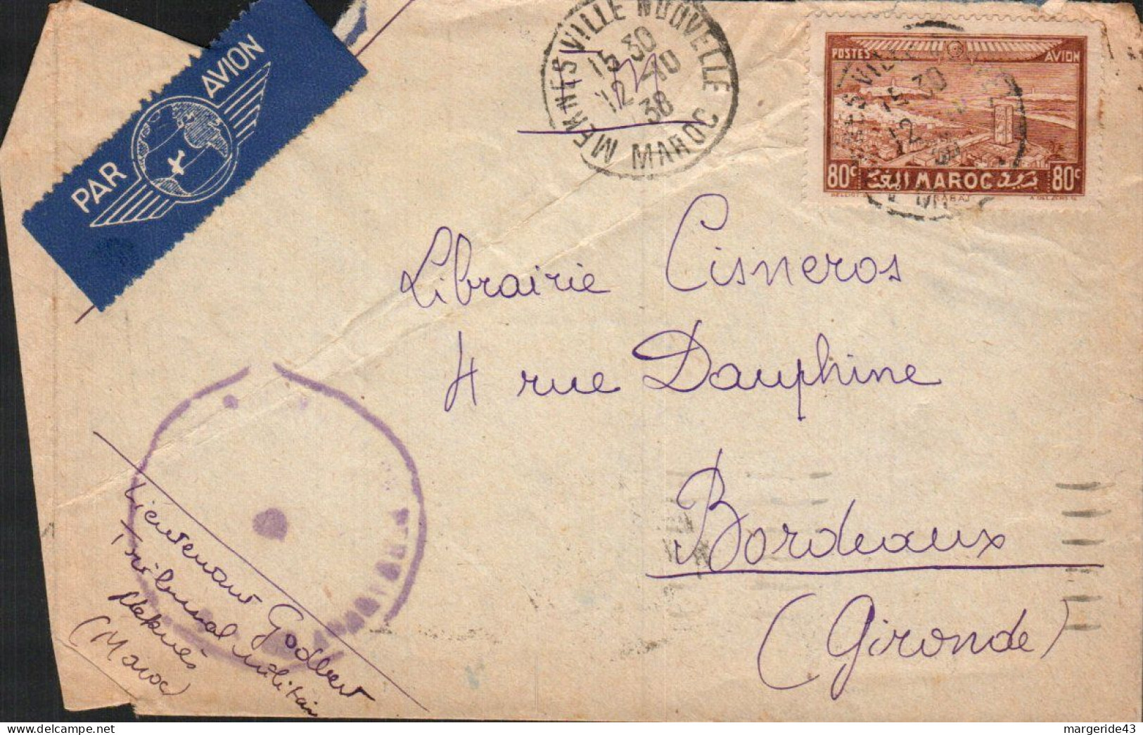 MAROC SEUL SUR LETTRE POUR LA FRANCE 1938 - Briefe U. Dokumente