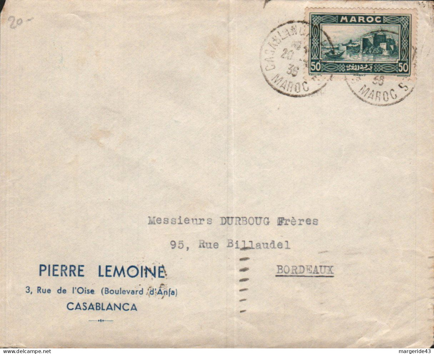 MAROC SEUL SUR LETTRE A EN TETE POUR LA FRANCE 1936 - Lettres & Documents