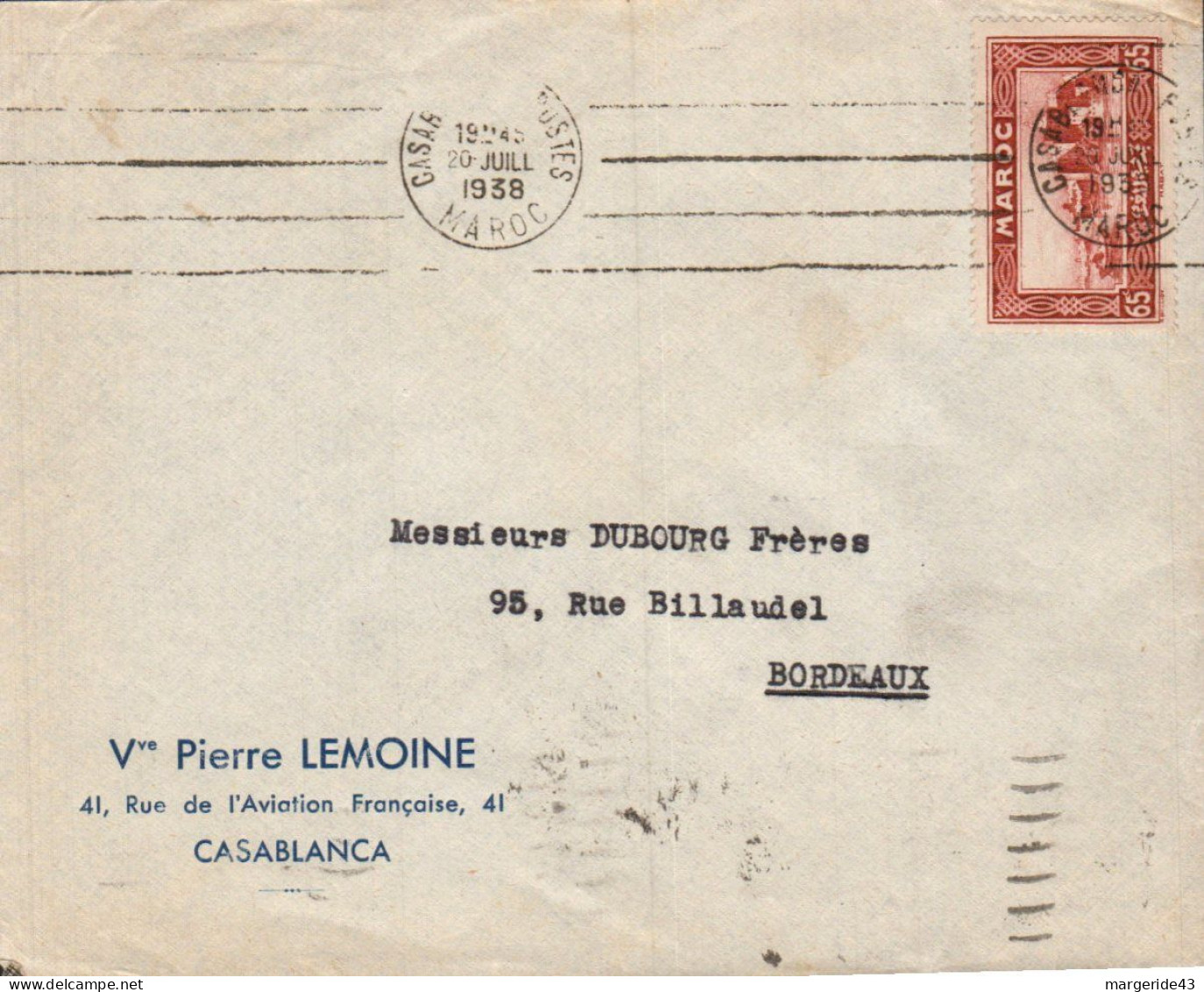 MAROC SEUL SUR LETTRE A EN TETE POUR LA FRANCE 1936 - Covers & Documents