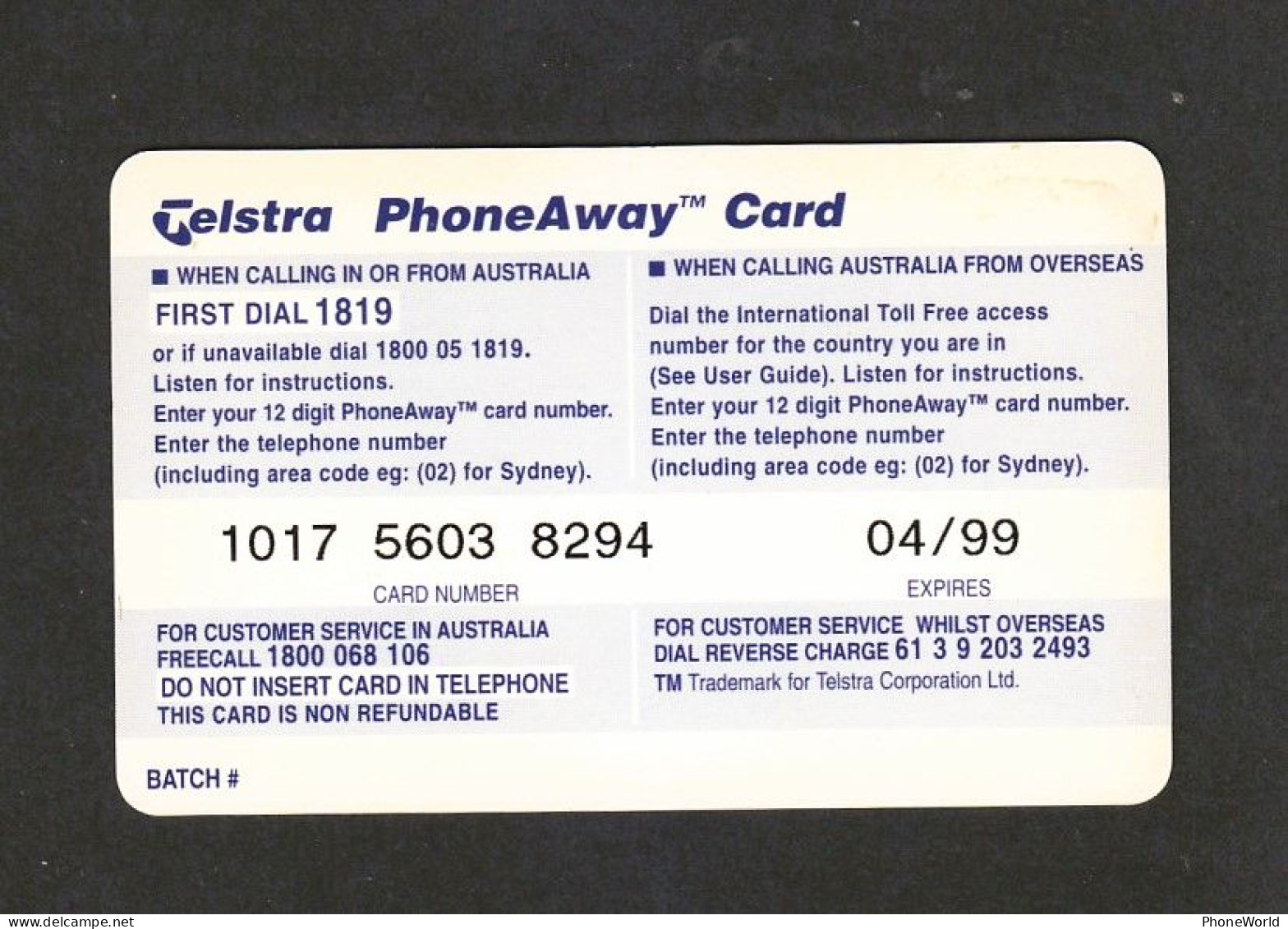 Telstra PhoneAway $10 - Christmas  Kangaroo '96 - Excellent Cond - Very Diff - Australia