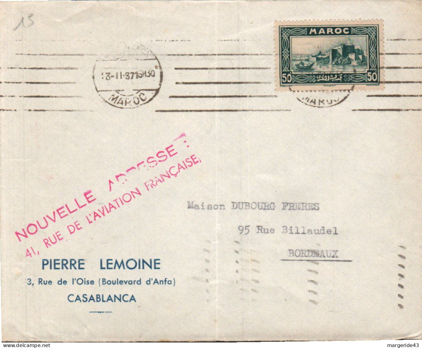 MAROC SEUL SUR LETTRE A EN TETE POUR LA FRANCE 1937 - Lettres & Documents