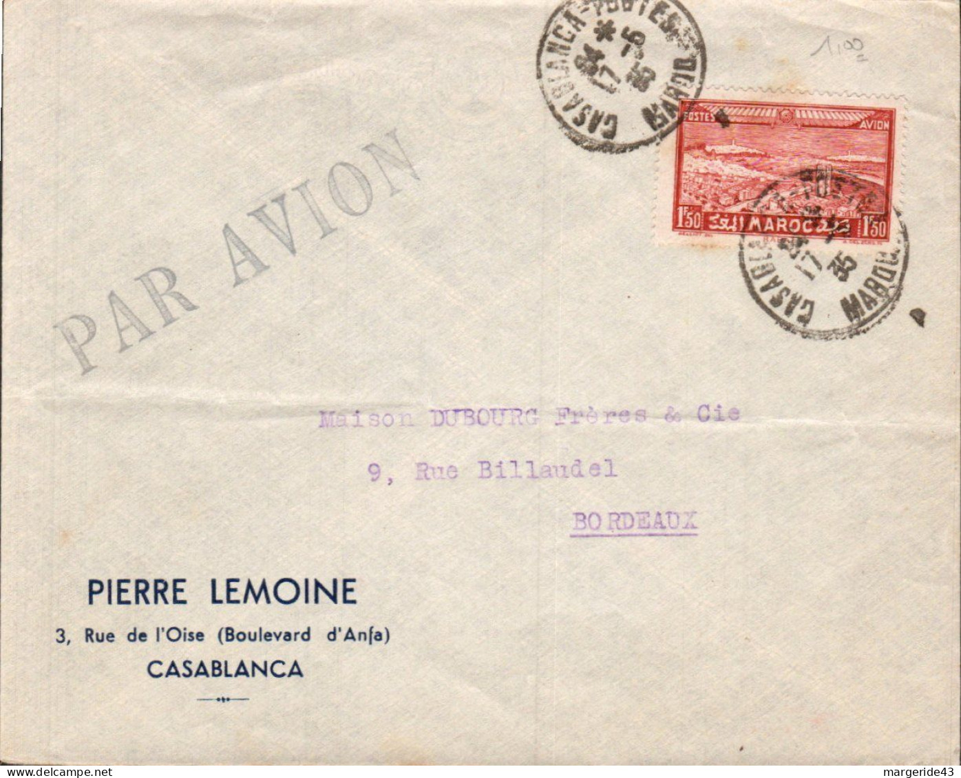 MAROC SEUL SUR LETTRE A EN TETE POUR LA FRANCE 1935 - Covers & Documents