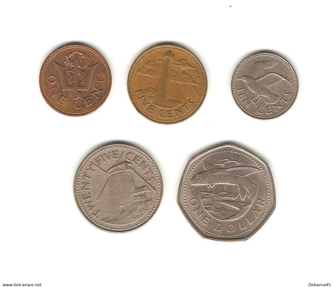 424/ BARBADES : 1 Cent 1982 - 5 Cents 1979 - 10 Cents 1987 - 25 Cents 1978 - 1 Dollar 1988 - Barbados (Barbuda)