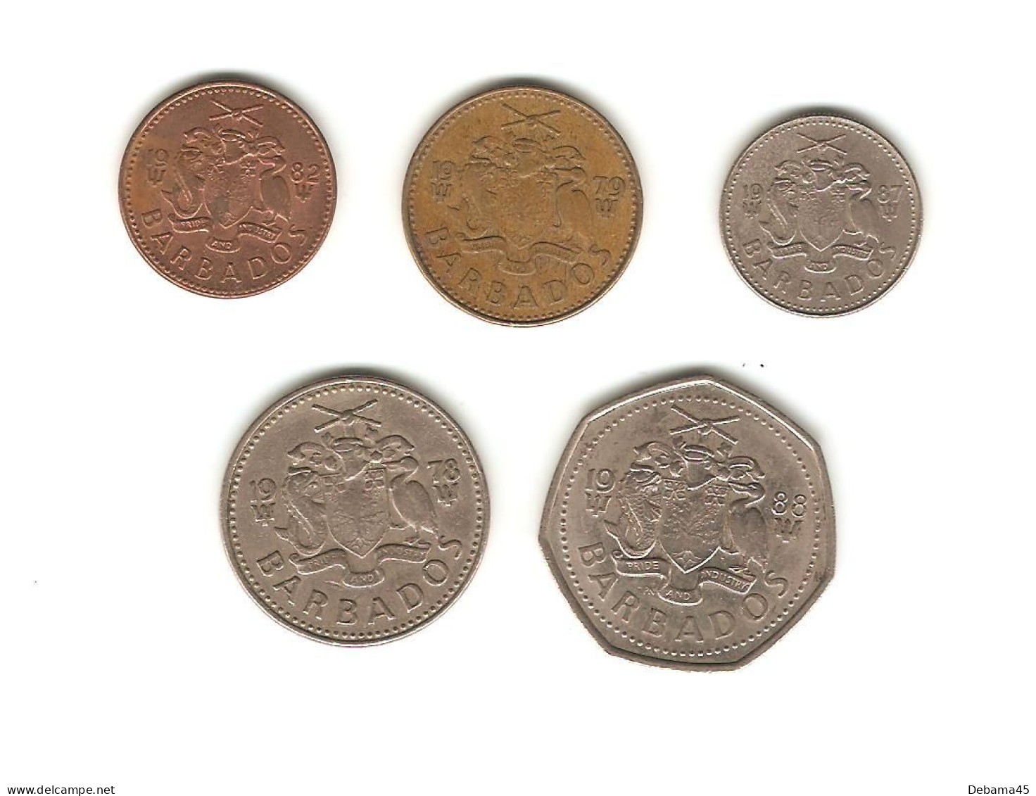 424/ BARBADES : 1 Cent 1982 - 5 Cents 1979 - 10 Cents 1987 - 25 Cents 1978 - 1 Dollar 1988 - Barbados (Barbuda)