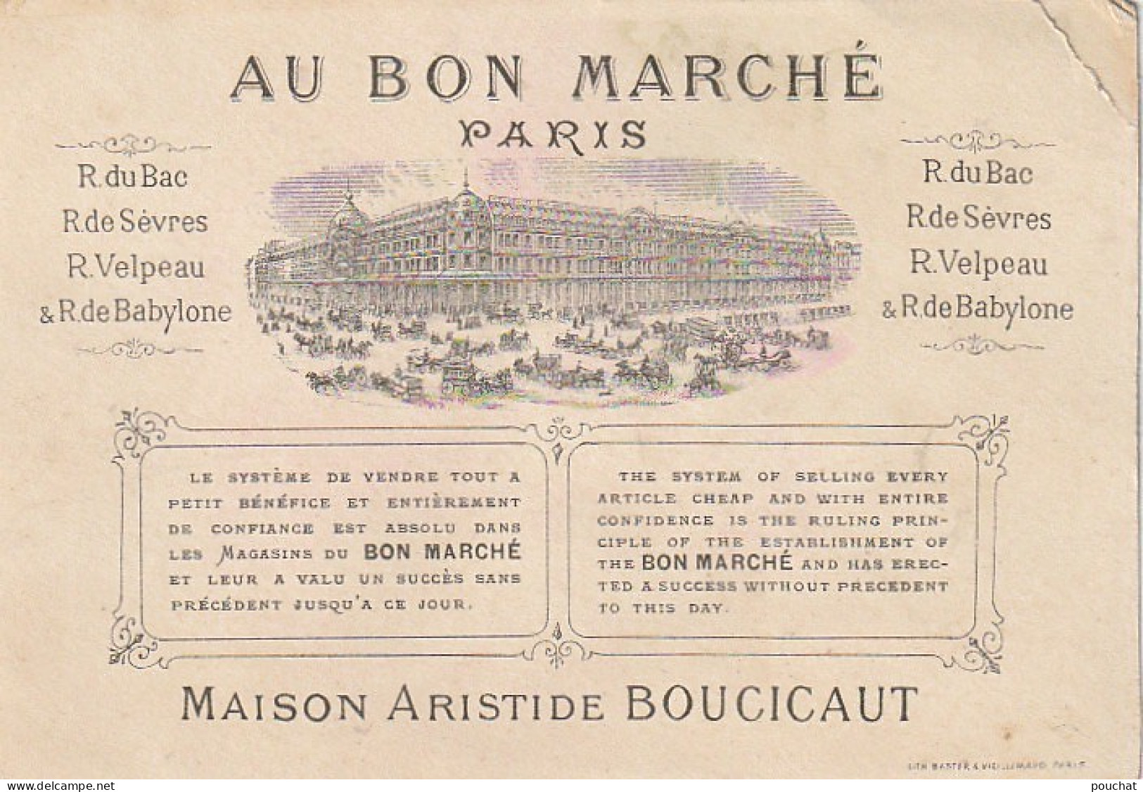 TE 4- CHROMO PUB AU BON MARCHE - MAISON A . BOUCICAUT - CLASSE , ELEVES , INSTITUTRICE ET BONNET D' ANE- DORURE - Au Bon Marché