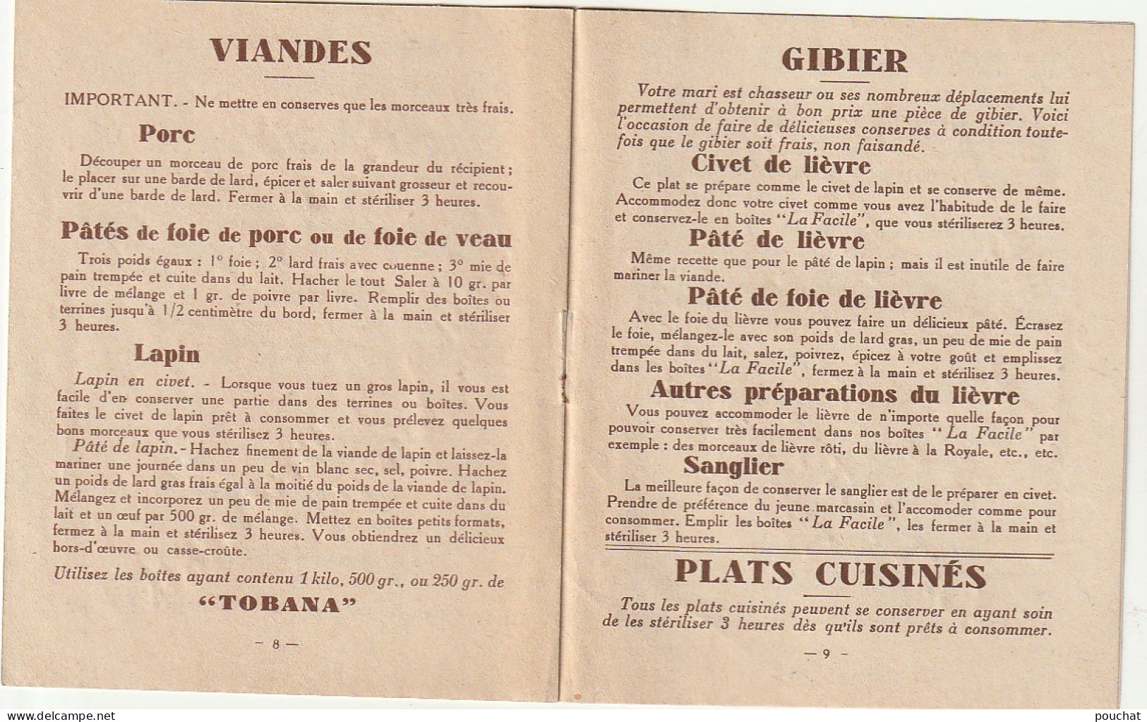 TE 4- " LA FACILE " LIVRET PUBLICITAIRE - BOITES A CONSERVES - UTILISATION , RECETTES - PUB CHOCOLAT TOBLER - 7 SCANS - Pubblicitari