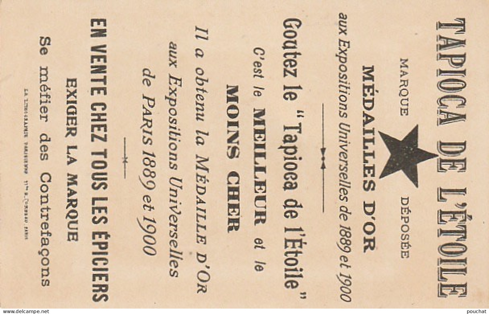 TE 5- TAPIOCA DE L' ETOILE - EXPOSITION UNIVERSELLE 1900 , PARIS - LE PALAIS FABERT - CARTE PUB TAPIOCA DE L' ETOILE  - Other & Unclassified