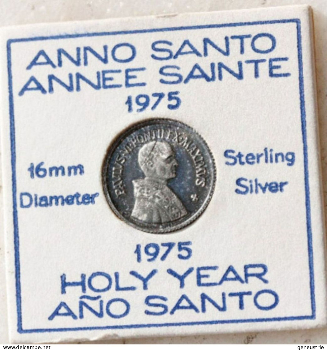 Petit Jeton Argent (Quinaire) De L'Année Sainte 1975 Dans Son Encart D'origine - Pape Paul VI - Roma Vatican Token - Monarquía/ Nobleza