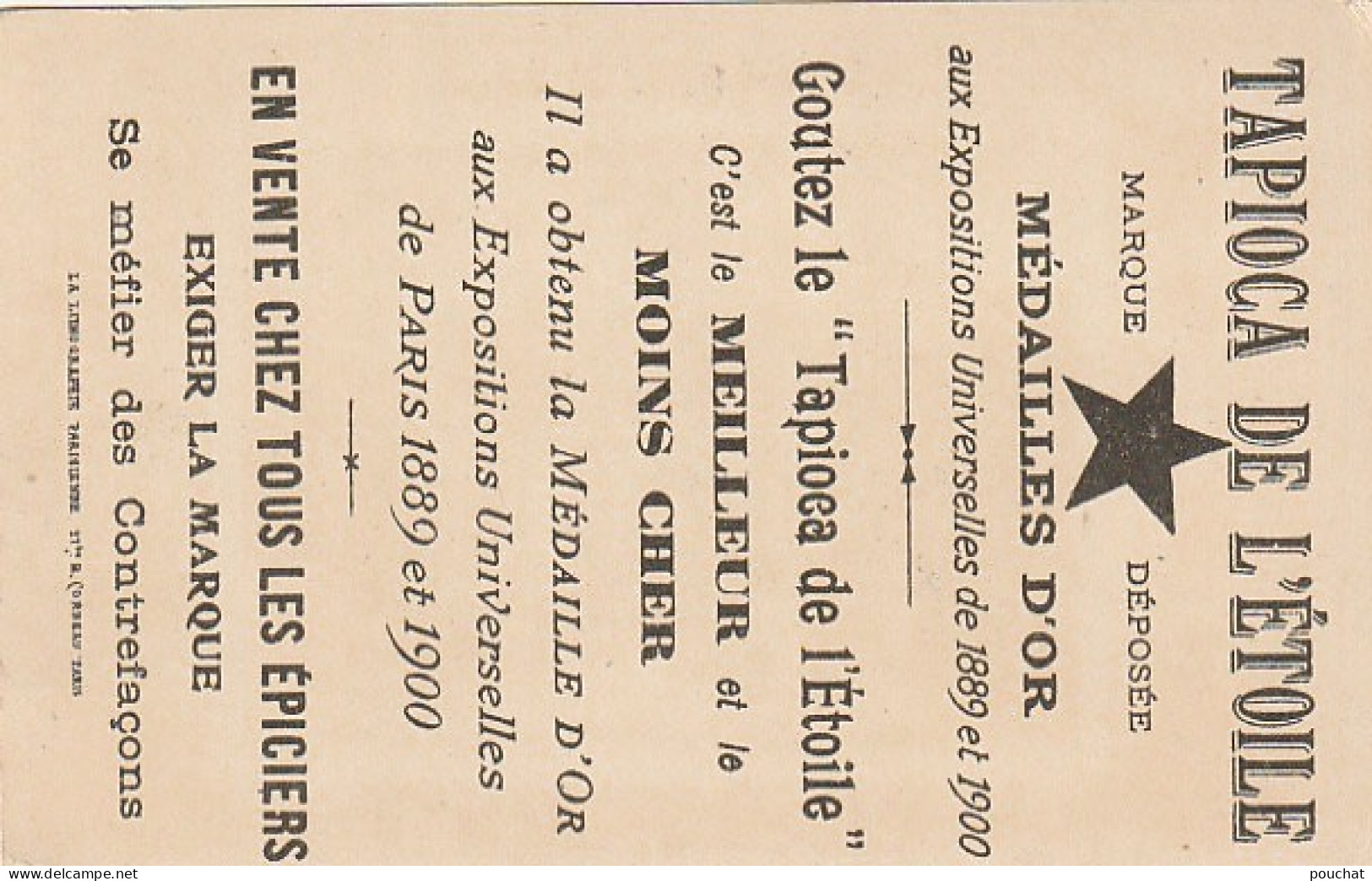 TE 5- TAPIOCA DE L' ETOILE - EXPOSITION UNIVERSELLE 1900 - NOUVELLE GARE DES INVALIDES - CARTE PUB TAPIOCA DE L' ETOILE  - Other & Unclassified