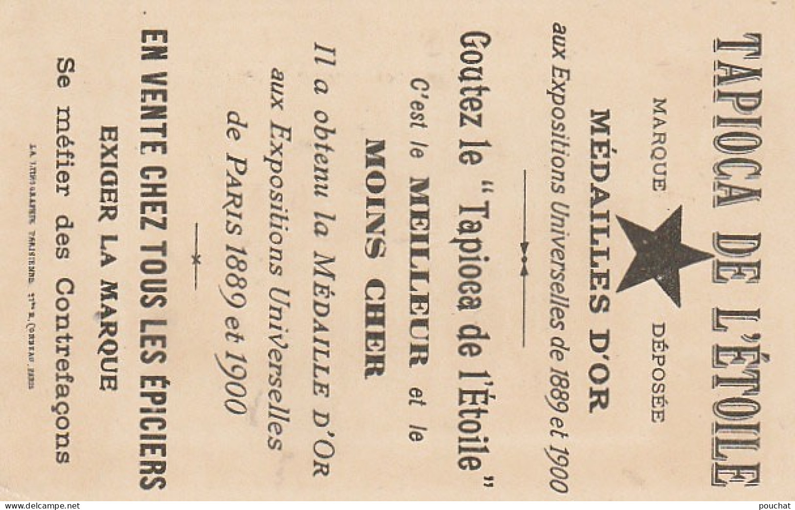 TE 5- TAPIOCA DE L' ETOILE - EXPOSITION UNIVERSELLE 1900 - PALAIS ESPAGNOL - CARTE PUB TAPIOCA DE L' ETOILE  - Other & Unclassified