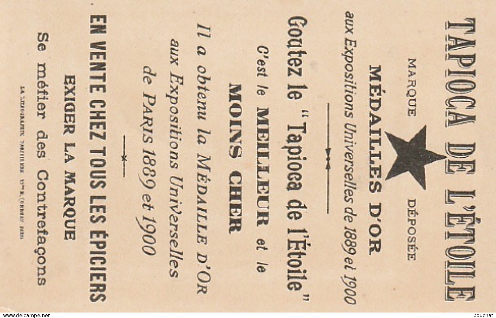 TE 5- TAPIOCA DE L' ETOILE - EXPOSITION UNIVERSELLE 1900 - LE GRAND PALAIS - CARTE PUB TAPIOCA DE L' ETOILE  - Other & Unclassified