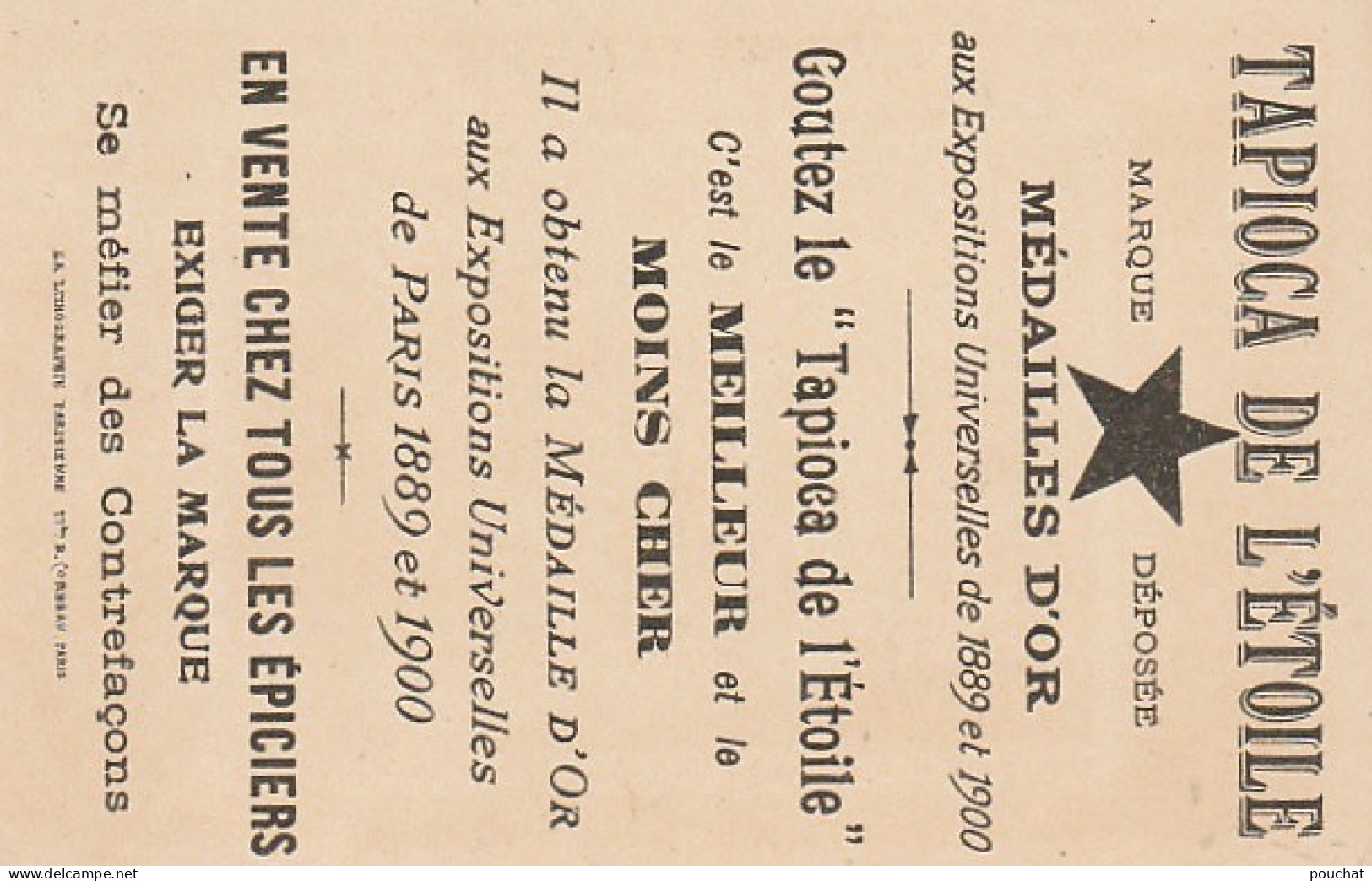 TE 5- TAPIOCA DE L' ETOILE - EXPOSITION UNIVERSELLE 1900 - PALAIS DE LA CERAMIQUE - CARTE PUB TAPIOCA DE L' ETOILE  - Other & Unclassified