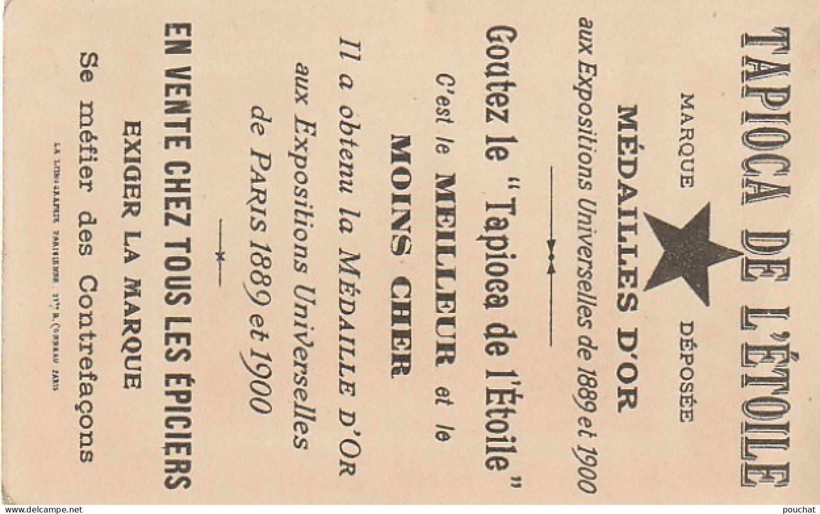 TE 5- TAPIOCA DE L' ETOILE - EXPOSITION UNIVERSELLE 1900 - ENTREE PRINCIPALE - CARTE PUB TAPIOCA DE L' ETOILE  - Other & Unclassified