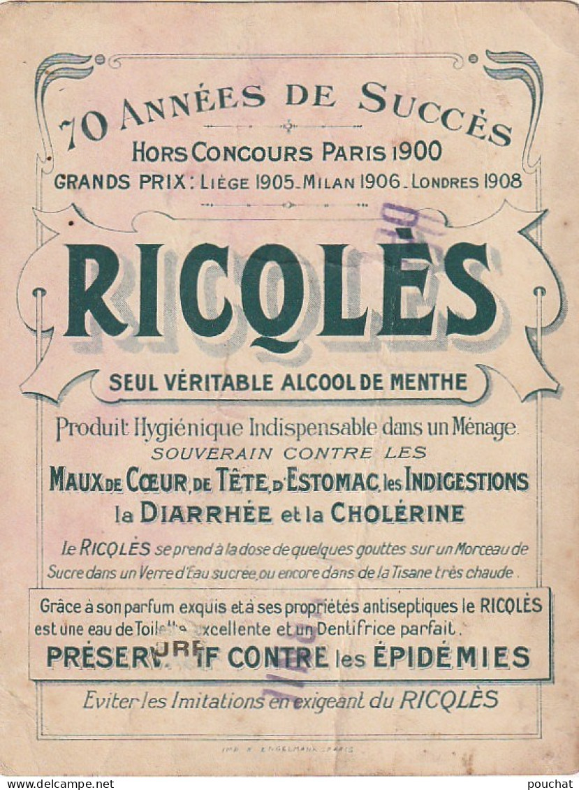 TE 6- " LE ROI D' YVETOT " ILLUSTRATION GERBAULT - LES CHANSONS - CARTE PUBLICITAIRE ALCOOL DE MENTHE RICQLES  - Other & Unclassified