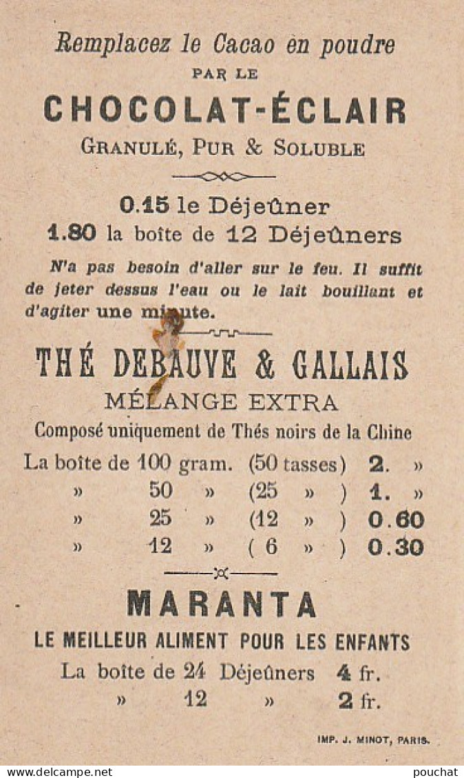 TE 6- ENFANTS SUR LA FALAISE - LITH . MINOT, PARIS - CARTE PUBLICITAIRE  CHOCOLAT ECLAIR ET THE DEBAUVE & GALLAIS  - Sonstige & Ohne Zuordnung