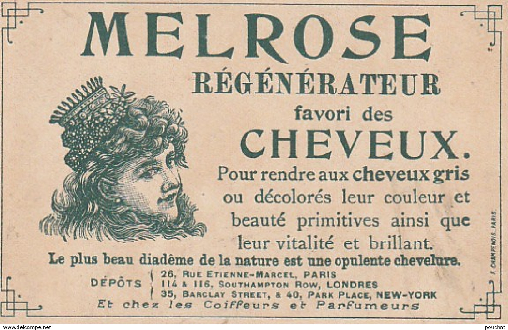 TE 7- CARTE PUBLICITAIRE MELROSE REGENERATEUR DES CHEVEUX - ILLUSTRATION ESSAYAGES DEVANT LE MIROIR - FOND DORE - Sonstige & Ohne Zuordnung