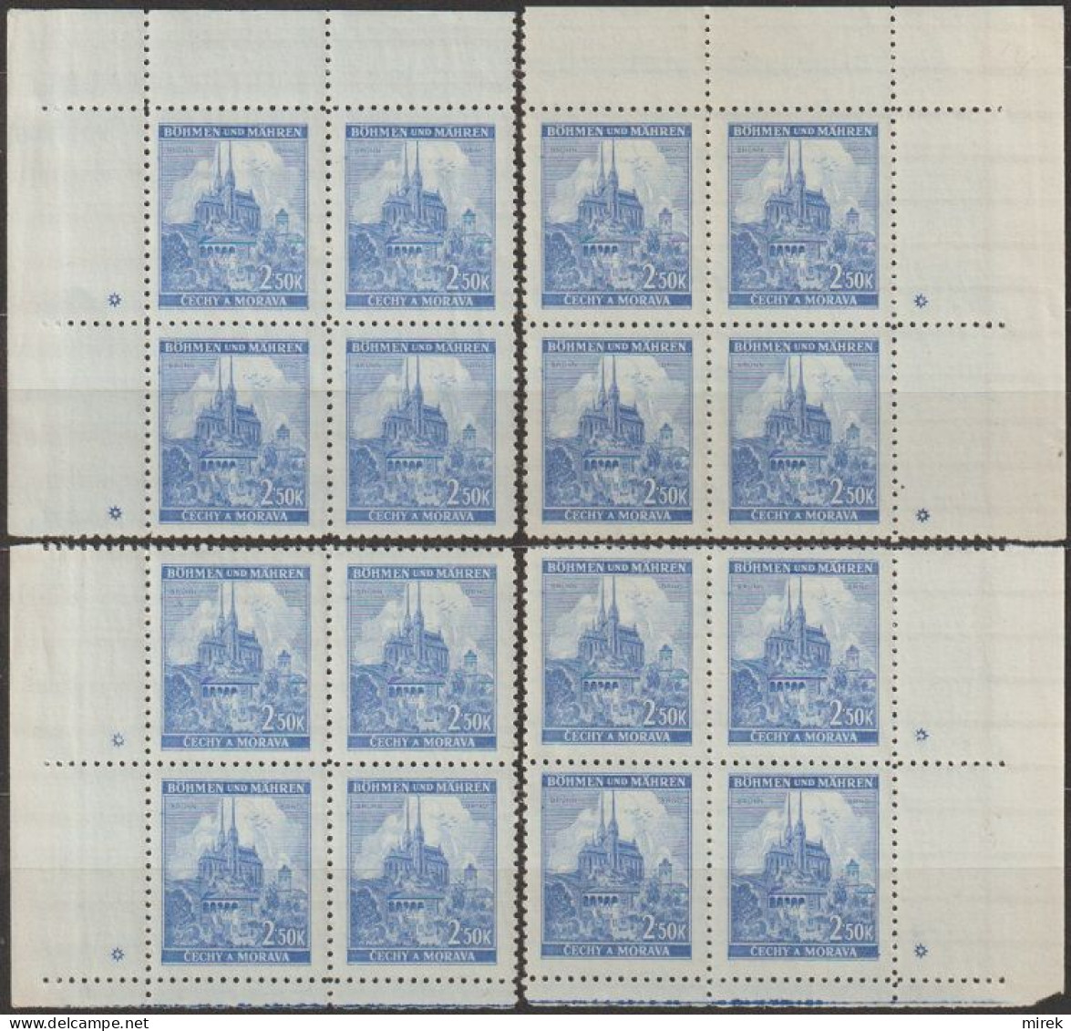 128/ Pof. 60, Ultramarine; Corner 4-blocks Miniature, Plate Mark * - Unused Stamps