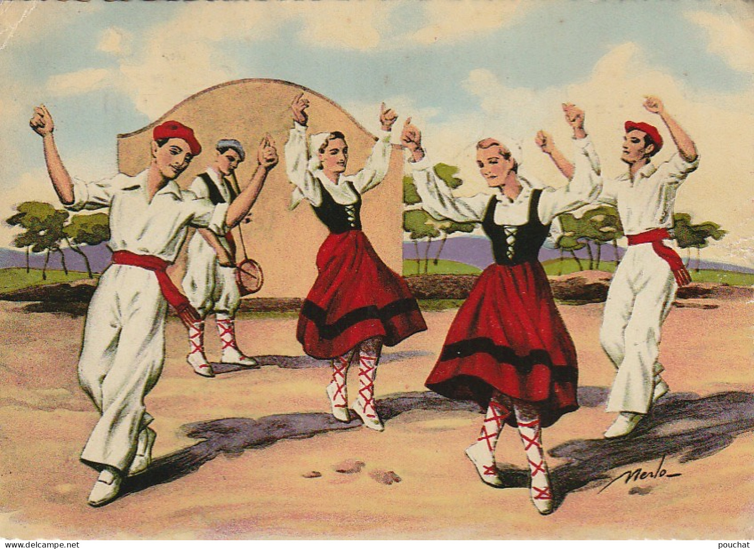 TE 11-(64) DANSES DU PAYS BASQUE - LE FANDANGO - ILL .  MERLO - TAMPON PARACHUTISTES " BERETS ROUGES " - CARTE COULEURS  - Other & Unclassified