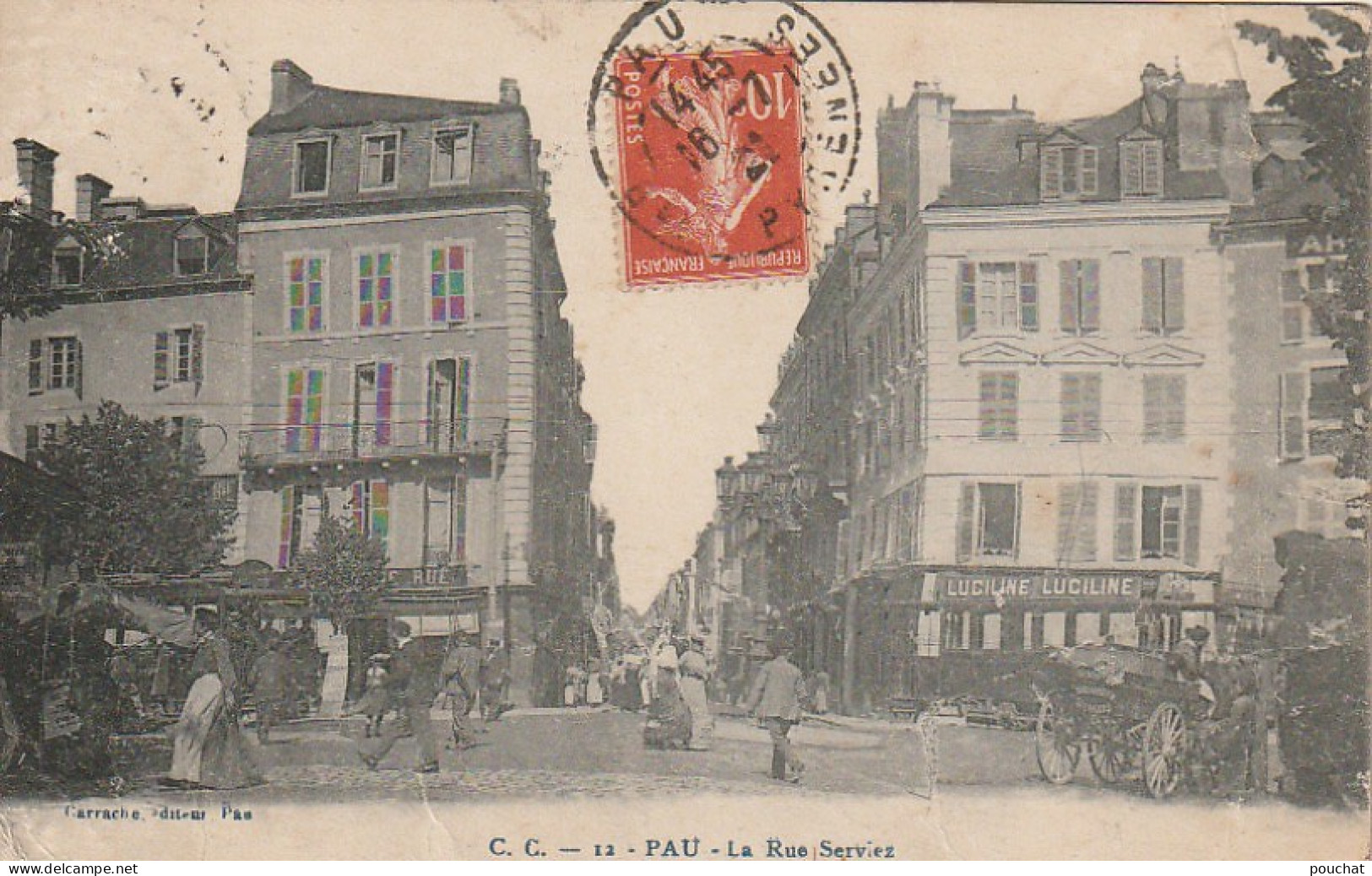 TE 11-(64) PAU - LA RUE SERVIEZ - ANIMATION - 2 SCANS - Pau