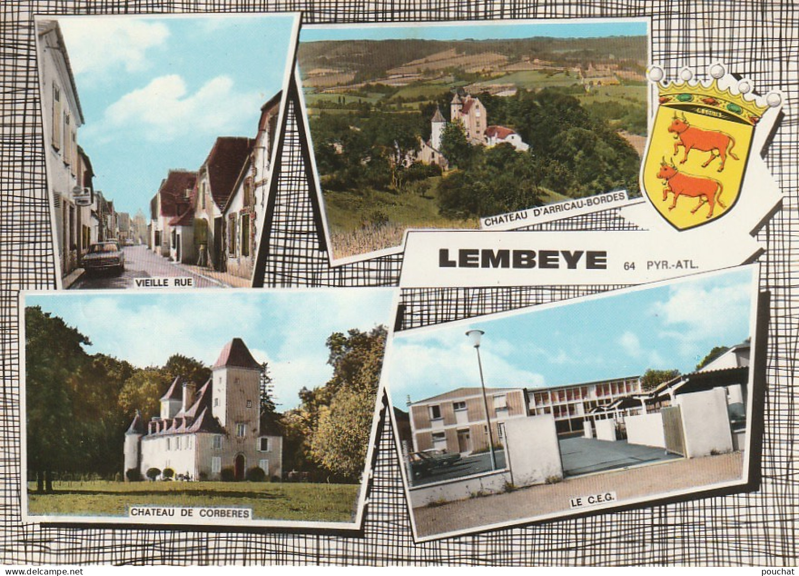 TE 12-(64) LEMBEYE - CARTE MULTIVUES COULEURS : CHATEAUX DE CORBERES , D' ARRICAU BORDES , LE C.E.G ...- 2 SCANS - Lembeye