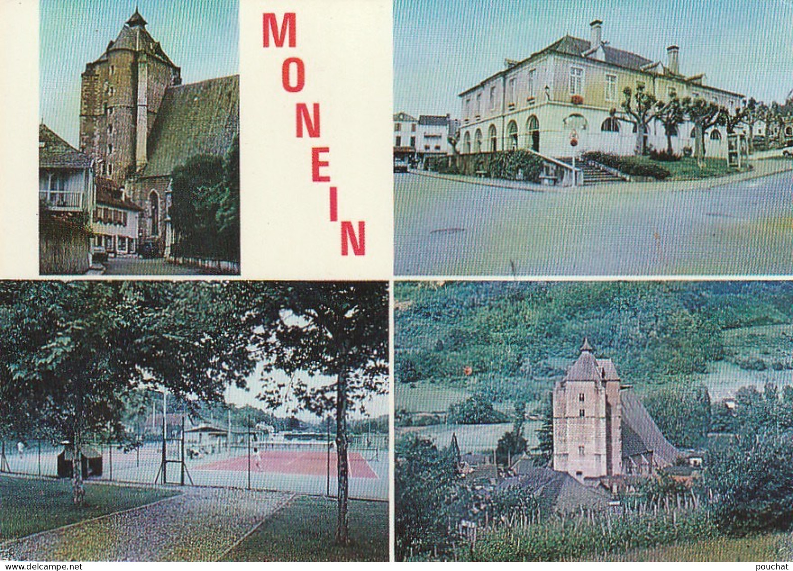 TE 12-(64) MONEIN - CARTE MULTIVUES COULEURS : EGLISE , MAIRIE , TENNIS - 2 SCANS - Other & Unclassified