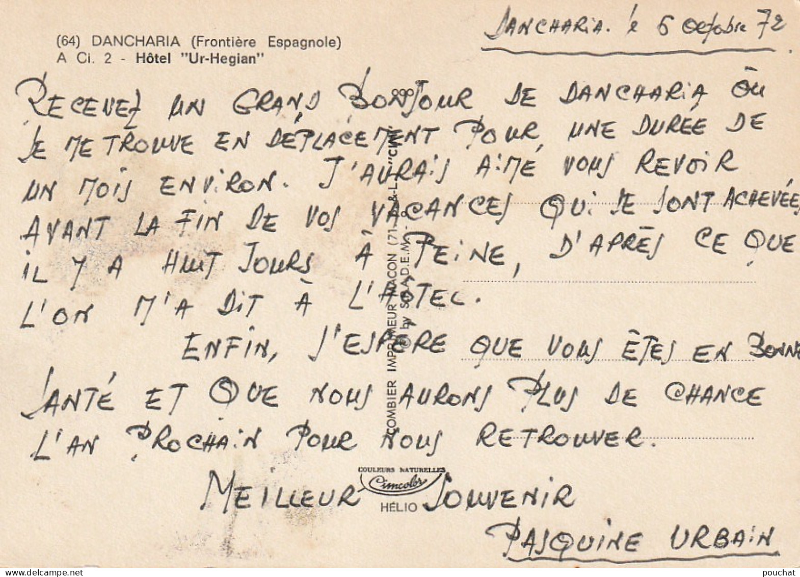 TE 13-(64) DANCHARIA ( FRONTIERE ESPAGNOLE ) - HOTEL " UR HEGIAN " - 2 SCANS - Other & Unclassified