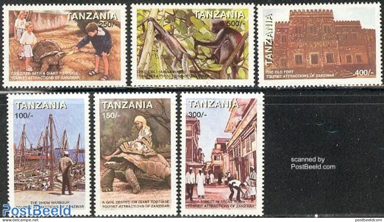 Tanzania 1998 Tourism Zanzibar 6v, Mint NH, Nature - Transport - Various - Monkeys - Turtles - Ships And Boats - Tourism - Ships