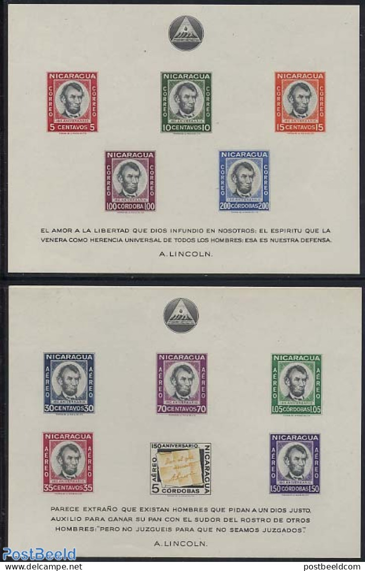 Nicaragua 1960 Abraham Lincoln 2 S/s, Mint NH, History - Nicaragua