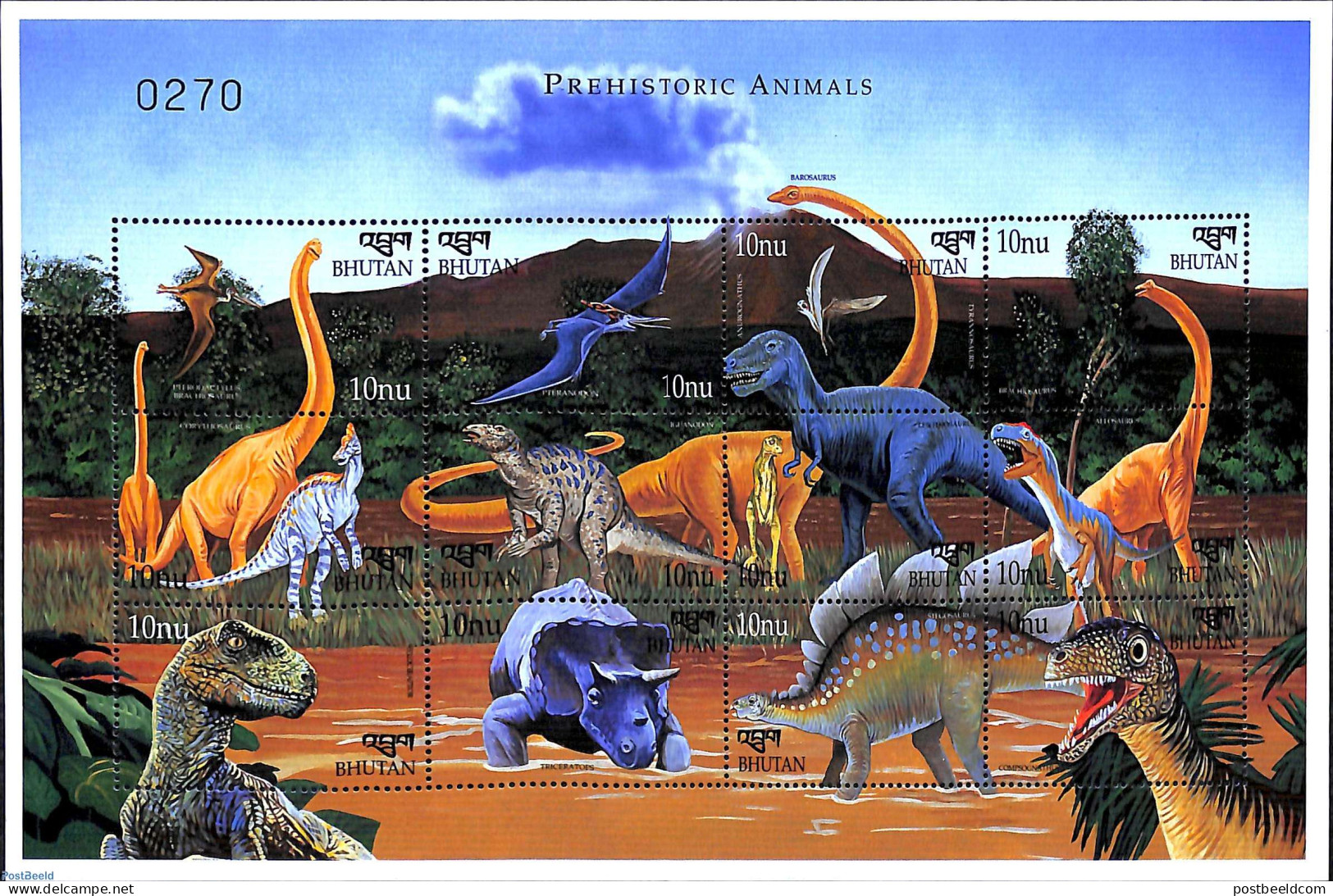 Bhutan 1999 Preh. Animals 12v M/s, Pterodactylus, Mint NH, Nature - Prehistoric Animals - Vor- U. Frühgeschichte