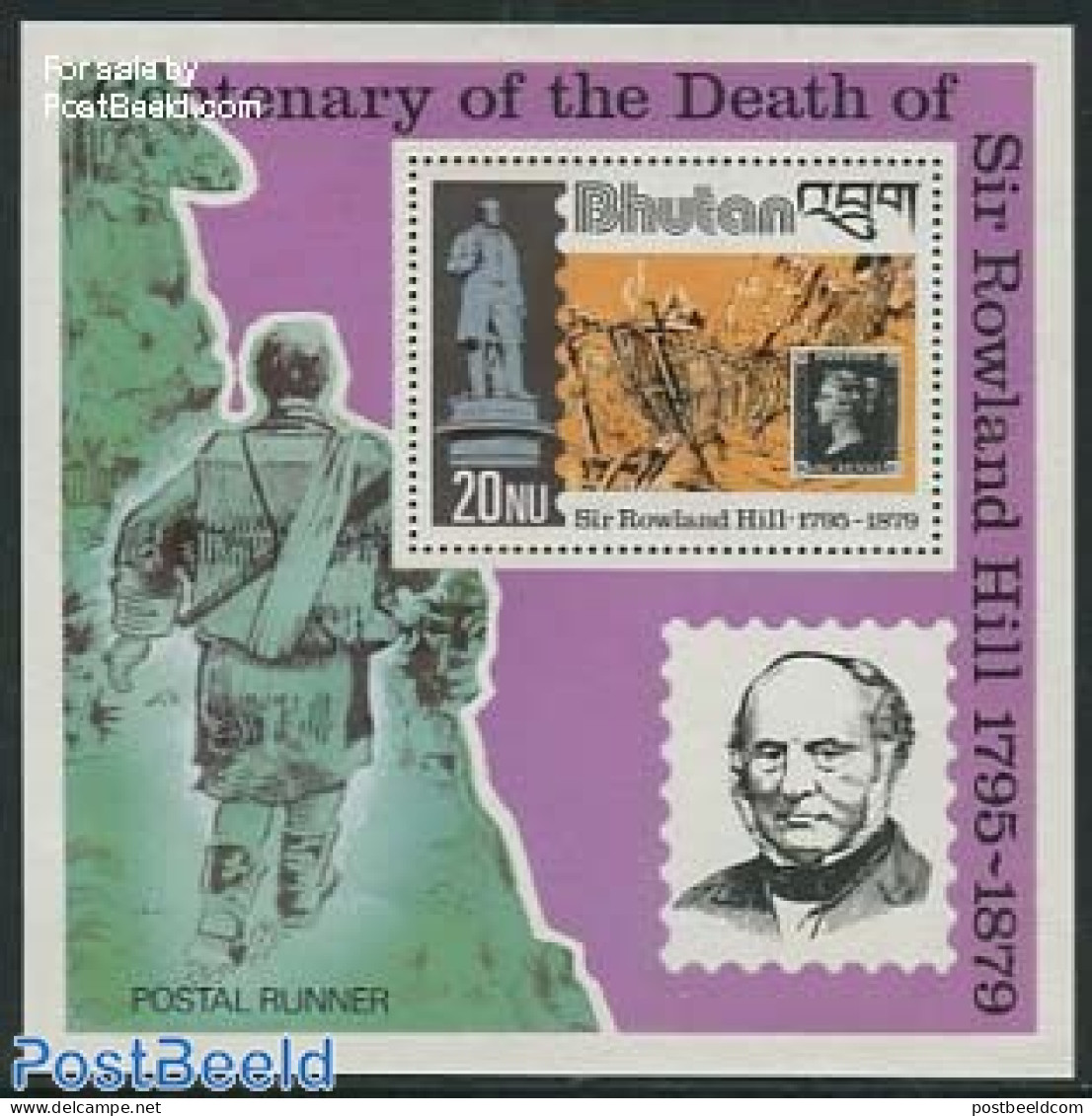 Bhutan 1980 Sir Rowland Hill S/s, Mint NH, Sir Rowland Hill - Stamps On Stamps - Art - Bridges And Tunnels - Rowland Hill