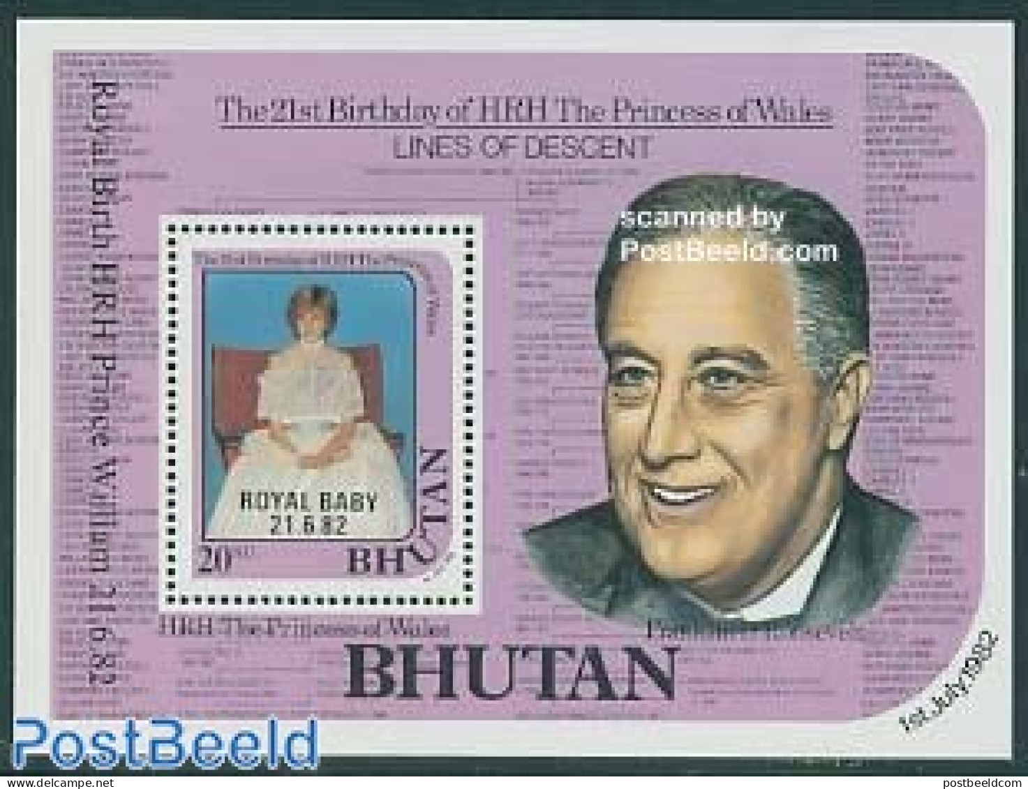 Bhutan 1982 Royal Baby S/s, Mint NH, History - Charles & Diana - Kings & Queens (Royalty) - Royalties, Royals