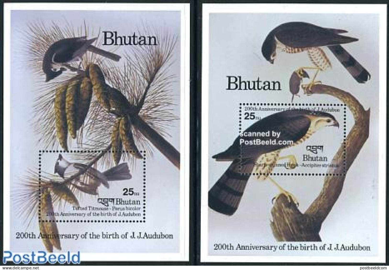 Bhutan 1985 J.J. Audubon 2 S/s, Mint NH, Nature - Birds - Birds Of Prey - Bhoutan