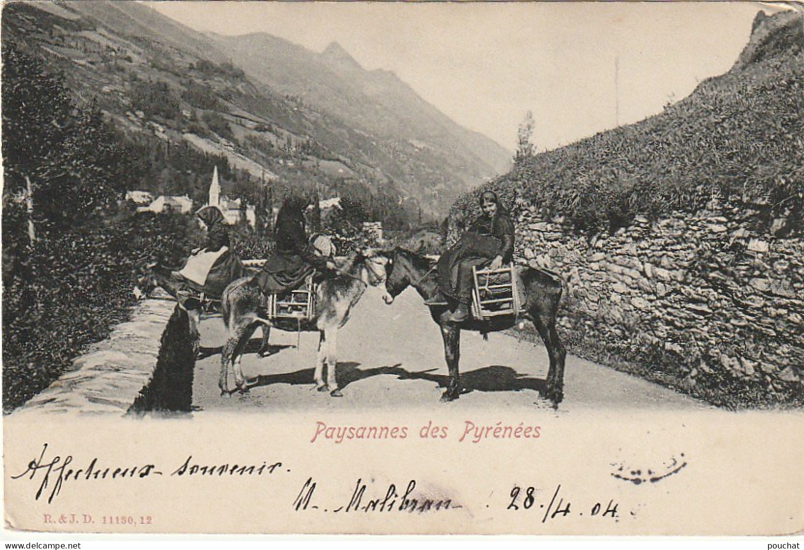 TE 13-(64) PAYSANNES DES PYRENEES - A DOS D' ANES - TAMPON HOTEL D' ANGLETERRE , CAMBO LES BAINS - 2 SCANS - Other & Unclassified