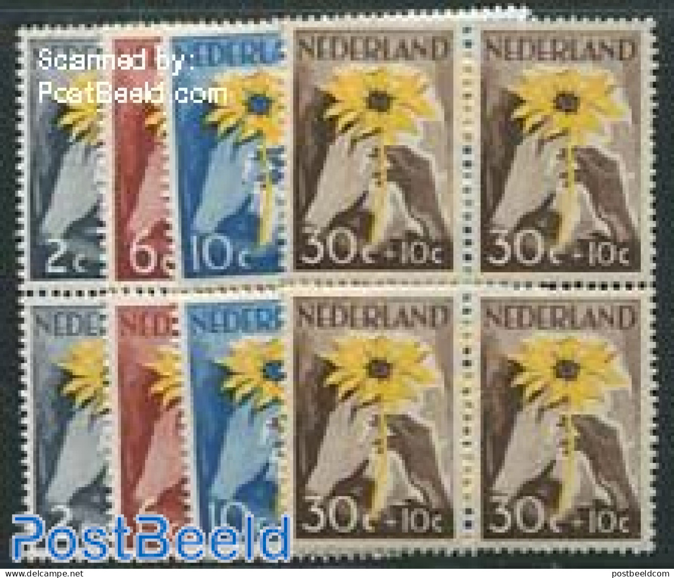 Netherlands 1949 NIWIN 4v, Blocks Of 4 [+], Mint NH, Nature - Flowers & Plants - Nuevos