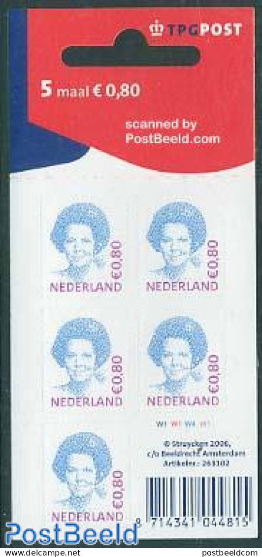 Netherlands 2006 Deinitive 5x0.80 S-a Foil Sheet, Mint NH, Stamp Booklets - Nuevos