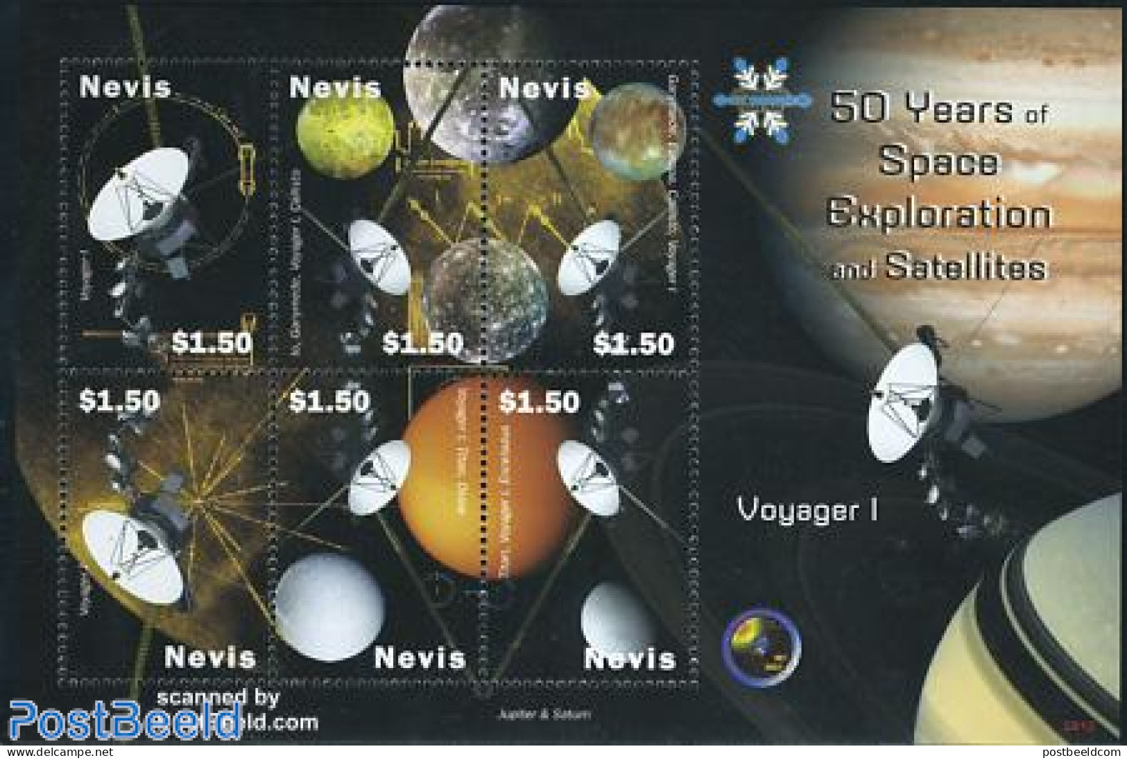 Nevis 2008 50 Years Of Space Exploration 6v M/s, Mint NH, Transport - Space Exploration - St.Kitts Und Nevis ( 1983-...)