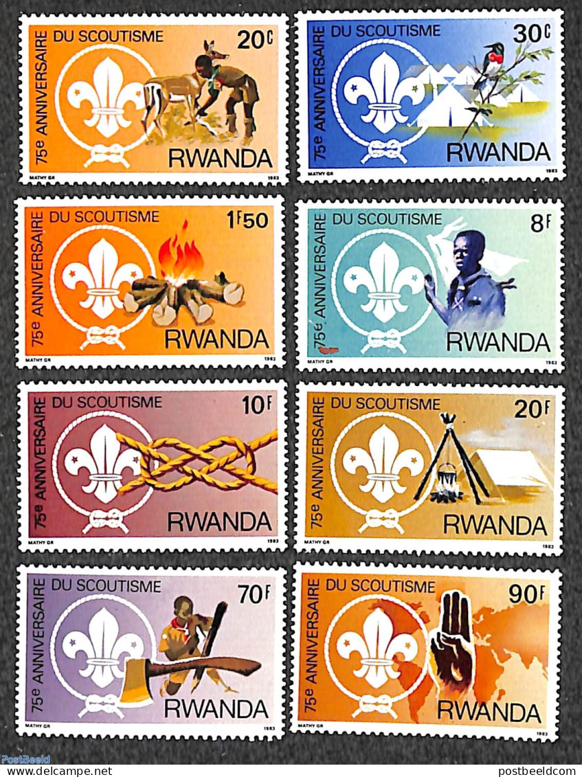 Rwanda 1983 Scouting 8v, Mint NH, Nature - Sport - Various - Animals (others & Mixed) - Birds - Scouting - Maps - Geografia