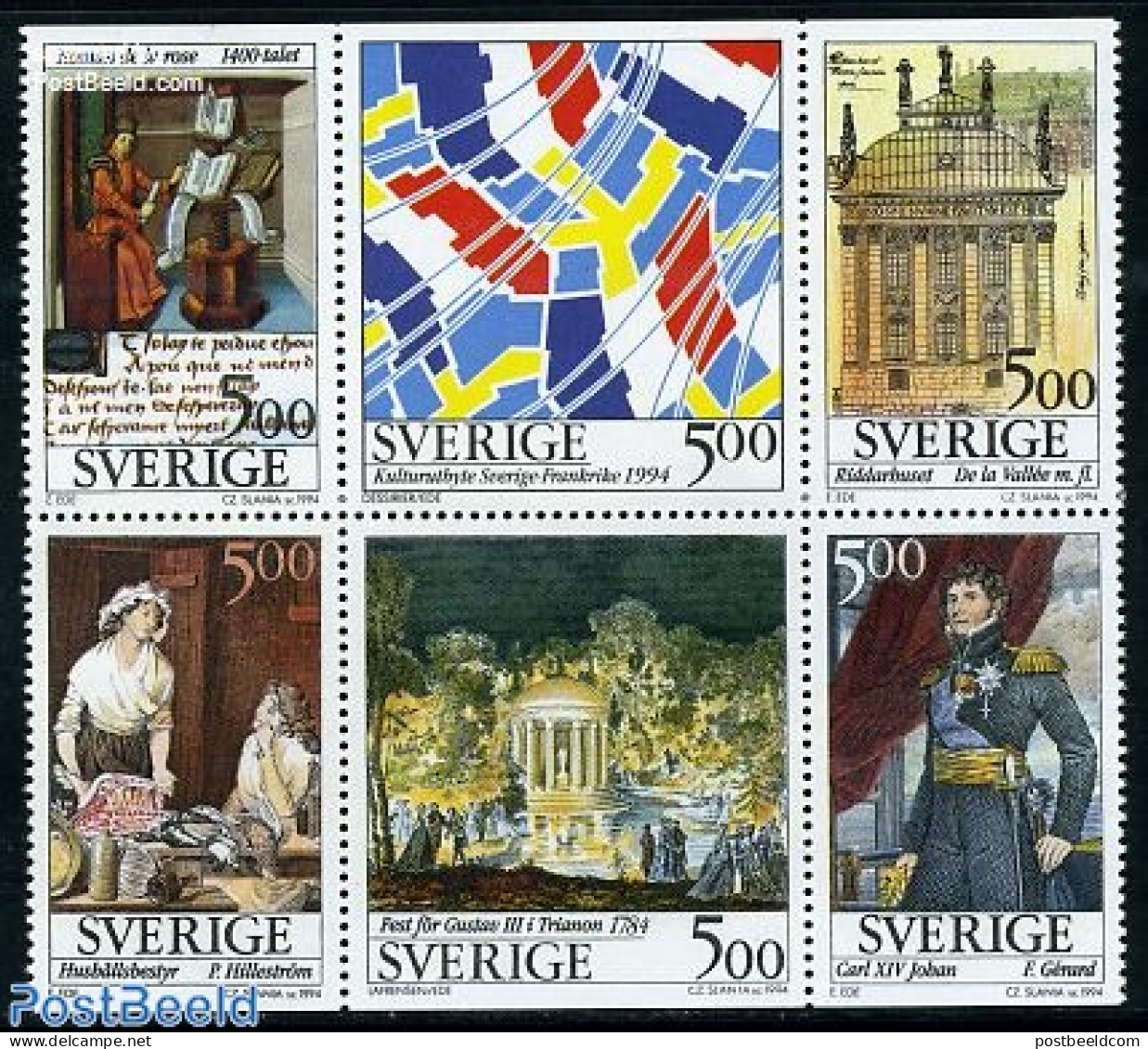 Sweden 1994 French Connections 6v [++], Mint NH, History - Various - Flags - History - Joint Issues - Art - Art & Anti.. - Nuevos