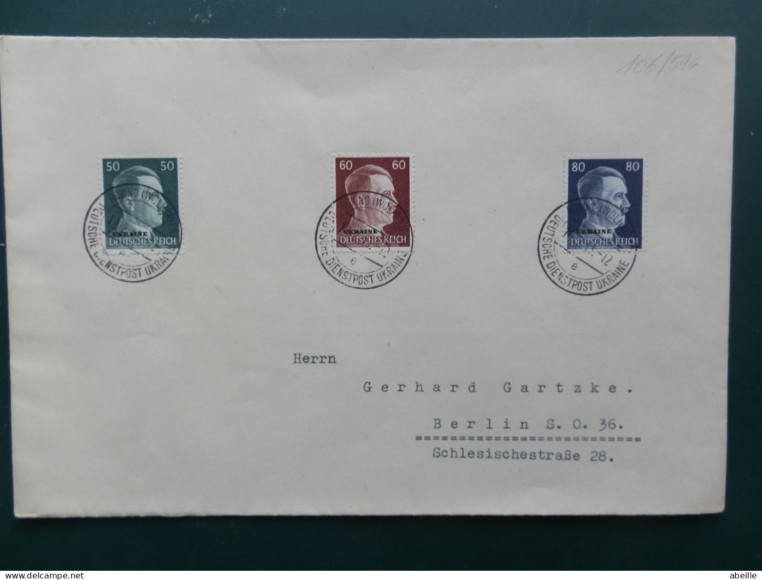 GROOT FORMAAT  LOT13  /   LETTRE  ALLEMAGNE TIMBRES HITLER SURCHARGE UKRAINE 1943 - Besetzungen 1938-45