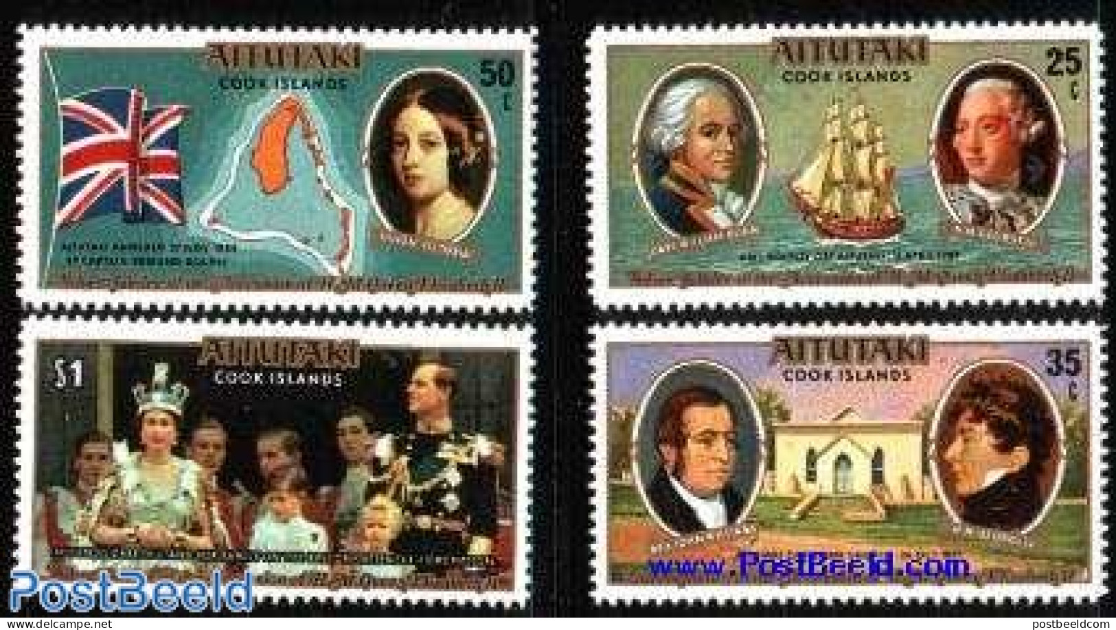 Aitutaki 1977 Silver Jubilee 4v, Mint NH, History - Transport - Various - Explorers - Kings & Queens (Royalty) - Ships.. - Explorers