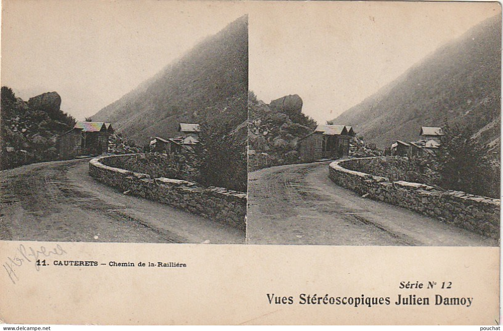 TE 14 -(65) CAUTERETS - CHEMIN DE LA RAILLIERE - VUES STEREOSCOPIQUES J . DAMOY - 2 SCANS - Cauterets