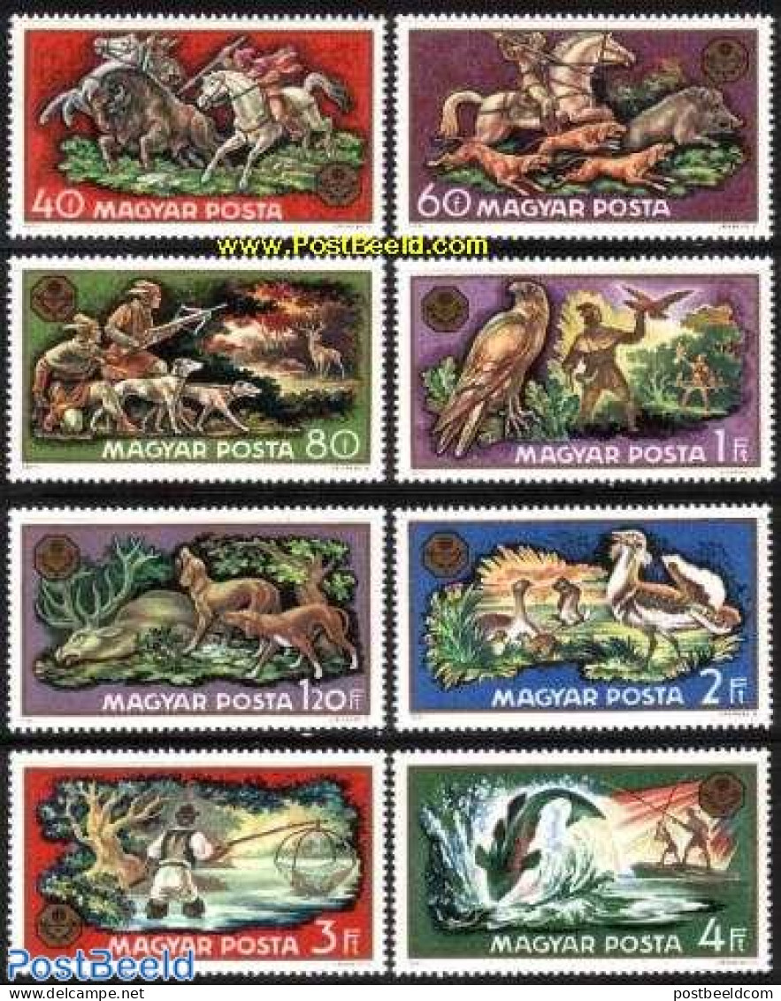 Hungary 1971 Hunting 8v, Mint NH, Nature - Animals (others & Mixed) - Birds Of Prey - Deer - Dogs - Fish - Fishing - H.. - Unused Stamps