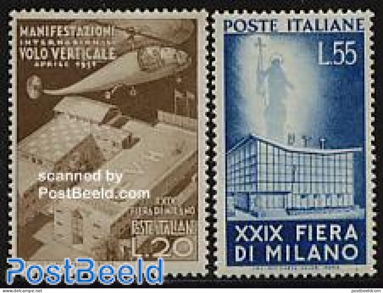 Italy 1951 Milano Fair 2v, Unused (hinged), Transport - Helicopters - Art - Modern Architecture - Otros & Sin Clasificación